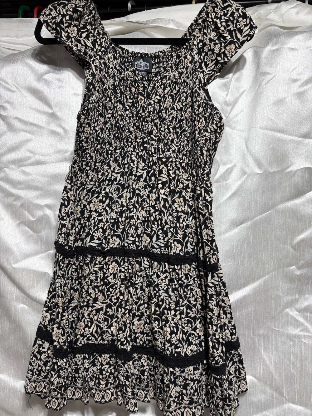 Angie Black Mini Dress with Cream Floral Print